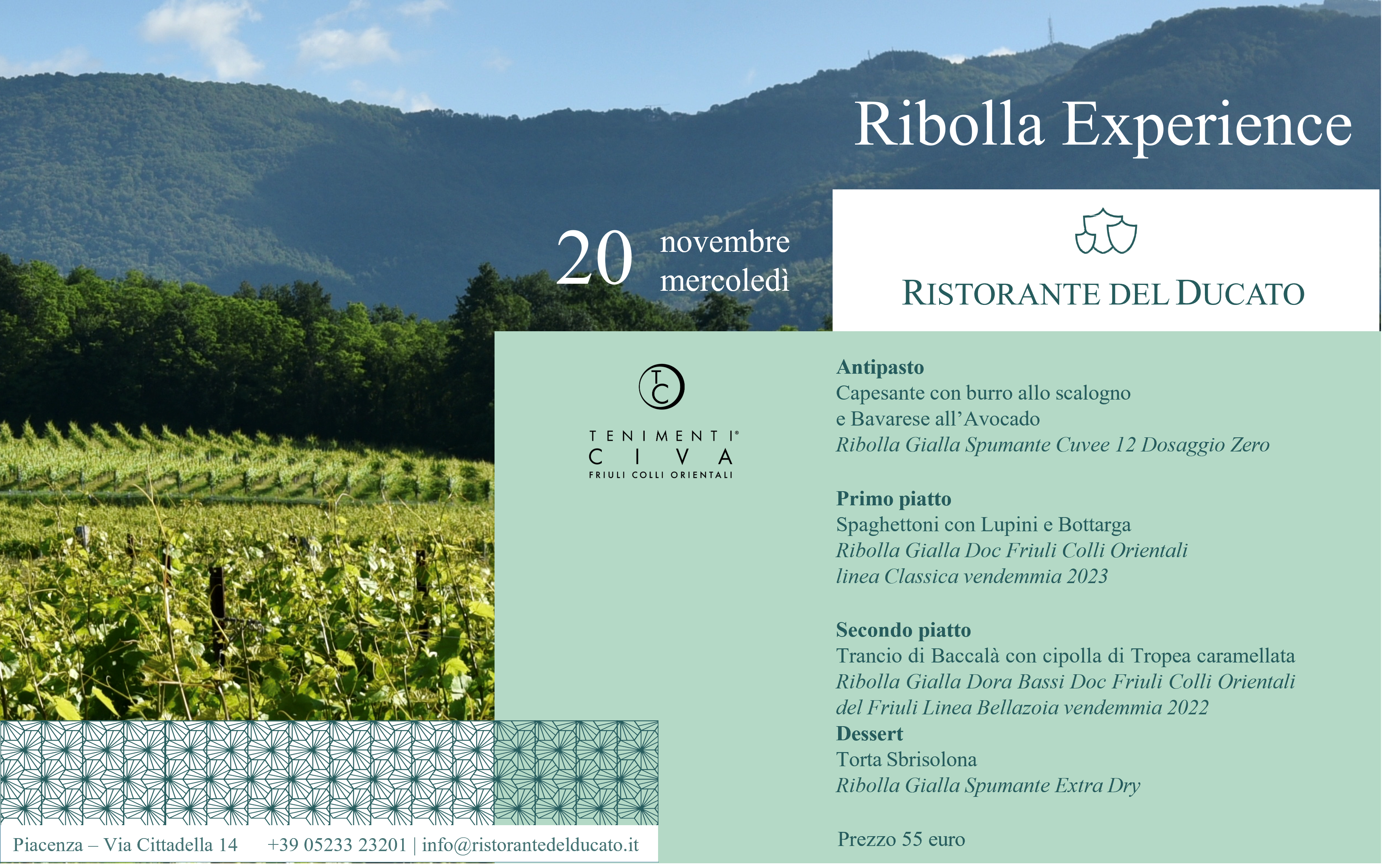 LA RIBOLLA EXPERIENCE DEBUTTA AL RISTORANTE DEL DUCATO A PIACENZA